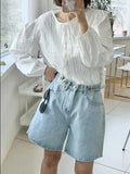 New 2024 Summer Denim Shorts For Women High Waist Sky Blue Color Wide Leg Loose Buttons Streetwear Loose Jean Shorts Women-belleandkai.com