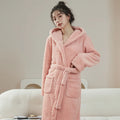 Bathrobe Woman Shower Couple Pyjamas Nightgown Women Homewear Hooded Men Winter Thickened Long Flannel Suit Easy to Clean Black-belleandkai.com