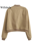 Willshela Women Fashion Solid Bomber Jackets Coat With Pockets V-Neck Single Breasted Long Sleeves Female Chic Lady Outfits-belleandkai.com
