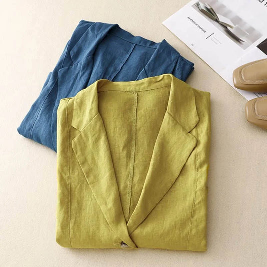 Minimalist Blazers for Women Vintage Half Sleeve Casual Korean Style Single Breasted Mid Length Tailored Collar Coats Women Tops-belleandkai.com
