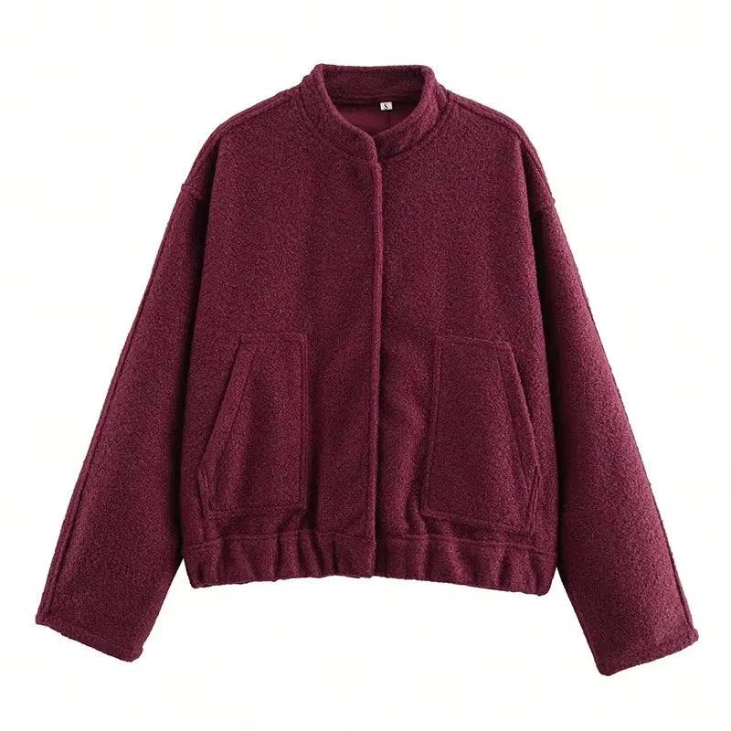 TRAFZA 2025 Women's Winter Street Jacket Solid Color Pocket Single-Breasted Jacket Women's Versatile Casual Jacket Cardigan Top-belleandkai.com