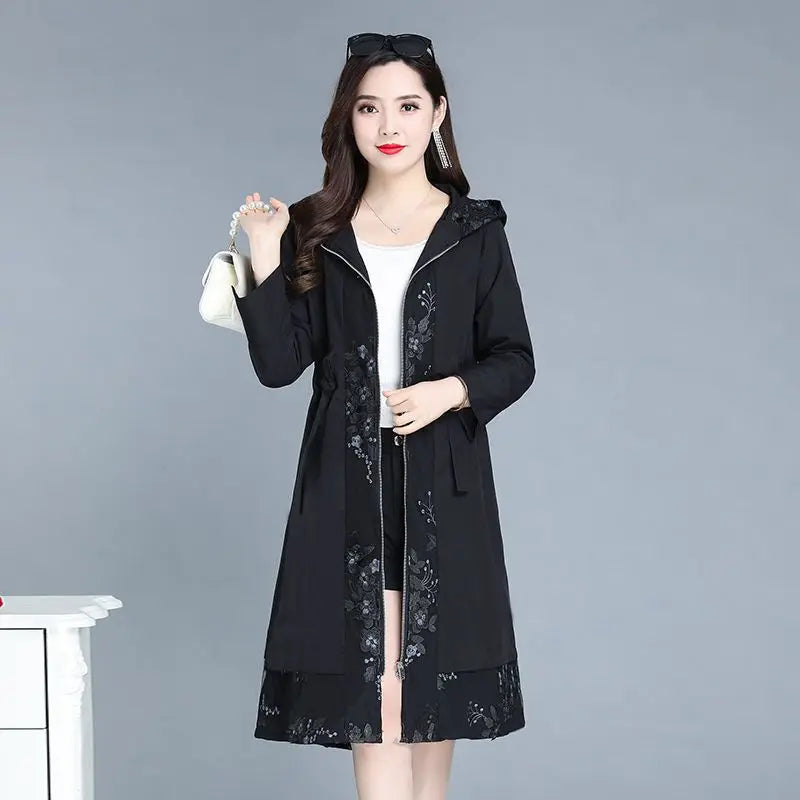 Spring Autumn New Solid Color Hooded Long Sleeve Windbreaker Women High Street Zipper Pockets Patchwork All-match Chic Coat-belleandkai.com