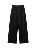 Women's Basic Hundred Jeans New Fashion Asymmetric Design High Waist Wide Leg Trousers Casual Women's Straight Leg Jeans-belleandkai.com
