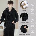 Bathrobe Woman Shower Couple Pyjamas Nightgown Women Homewear Hooded Men Winter Thickened Long Flannel Suit Easy to Clean Black-belleandkai.com