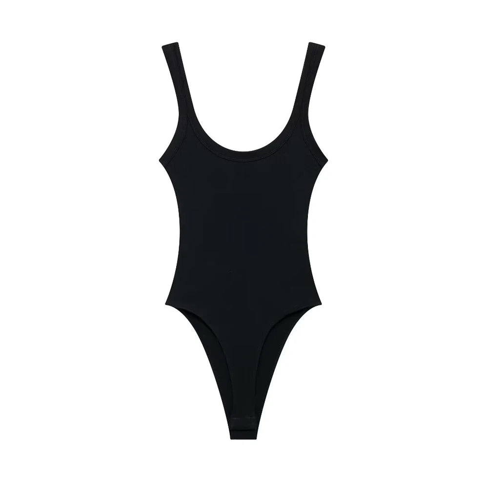 TRZA-Skinny Ribbed Bodysuits for Women, O Neck, Straps, Snap-Button, Female Playsuits, Sexy Fashion-belleandkai.com