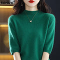 RONGYI Seamless Cashmere Sweater Knitted Women's Clothing 100% Pure Wool Short-Sleeved 2022 Spring Five-Quarter Sleeve  Pullover-belleandkai.com