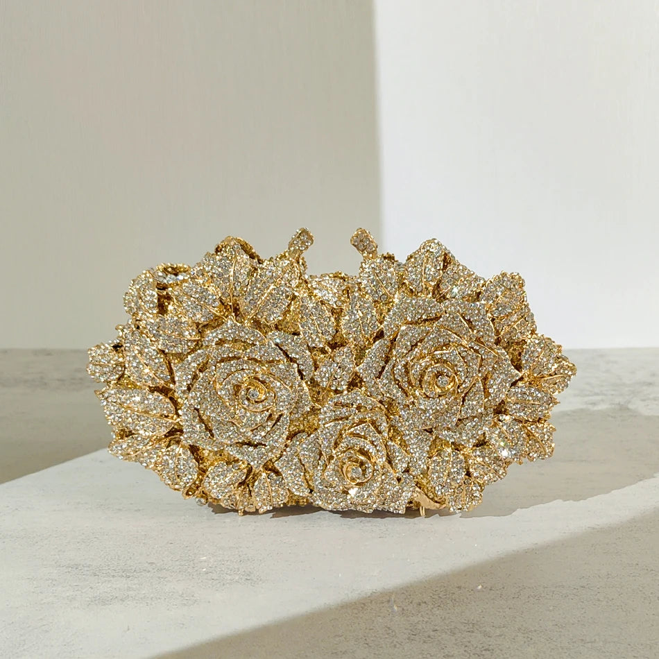 Alizekerr Rose Crystal Evening Clutch Bags Women New Luxury Boutique Sparkling Diamond Flower Purses And Handbags Wedding Party-belleandkai.com