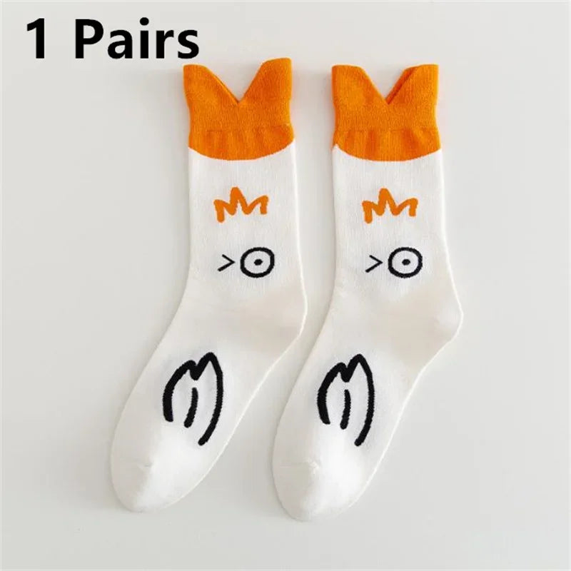 10 Pairs Cartoon Women Socks Fashionable And Versatile Cute Design Funny Goose Breathable Soft Comfortable Women Casual Socks-belleandkai.com