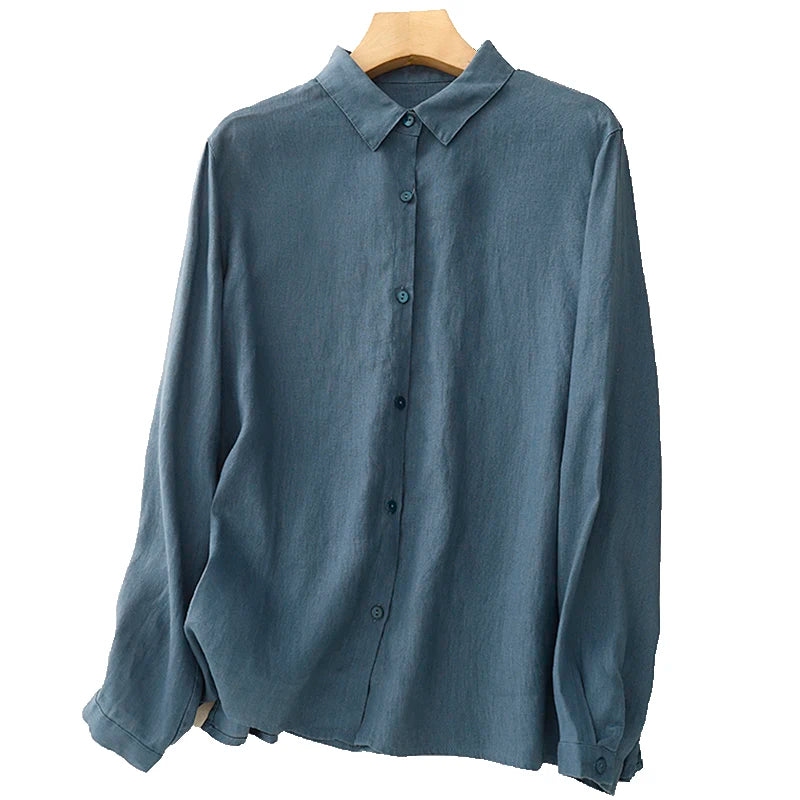 Cotton shirt female spring and autumn new fashion Japanese literature elegant solid color versatile long-sleeved casual blouse-belleandkai.com