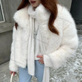 Neo Mint 2024 Winter Women Yellow Faux Fur Jacket Chic Girls Fashion Streetwear Thicken Warm Stand Collar Fox Fur Coat Outerwear-belleandkai.com