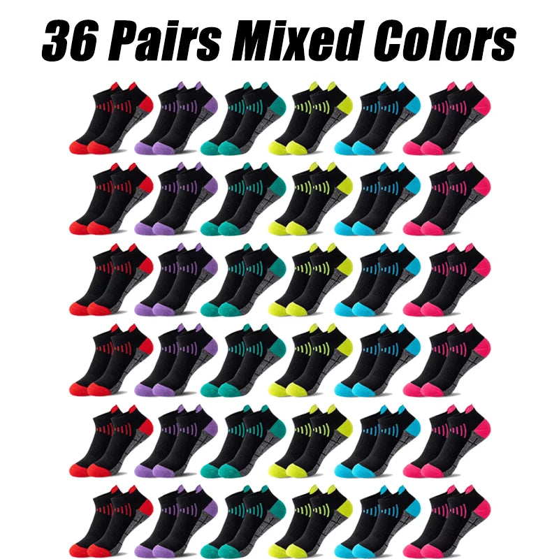6-96 Pairs Unisex Color-Coordinated Quick-Dry & Sweat-Absorbent Running/Casual Sports Socks Low-Top Breathable 36-42-belleandkai.com