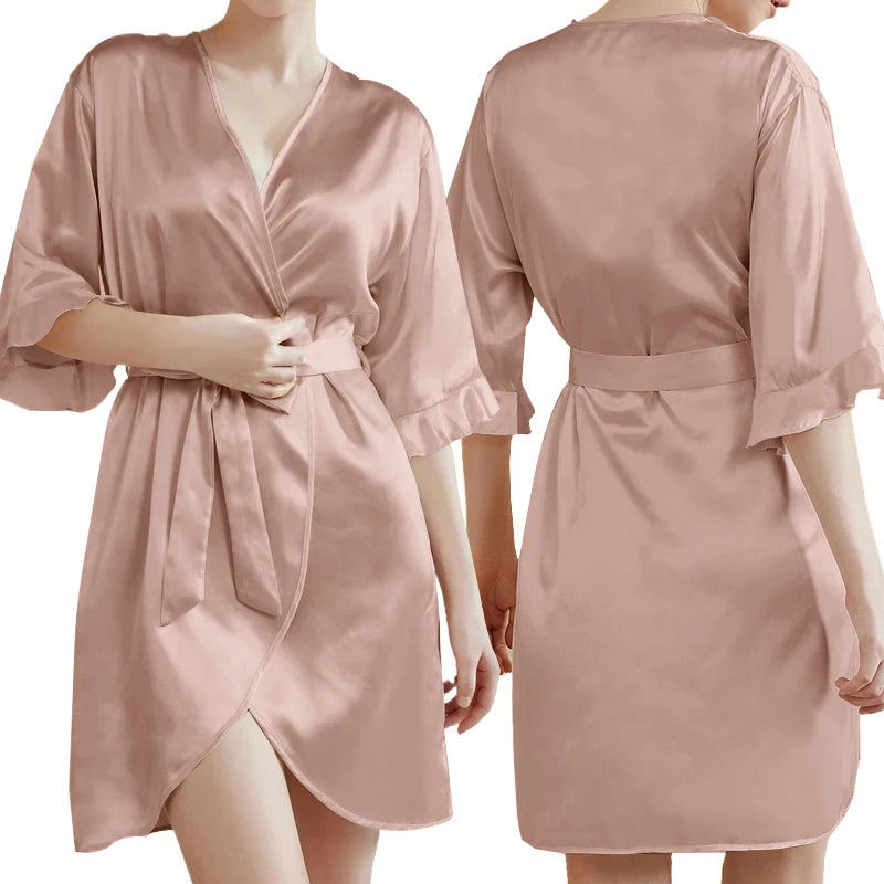 Rose Gold Women Bathrobe White Letter Bride Bridesmaid Mother Maid of Honor Get Ready Bridal Party Robes Gifts Dressing Gown-belleandkai.com