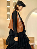 PU Punk V-neck Leather Vest Women Fashion Cropped Streetwear Tank Top Vest Leather Vintage Casual Sleeveless Leather Outerwear-belleandkai.com