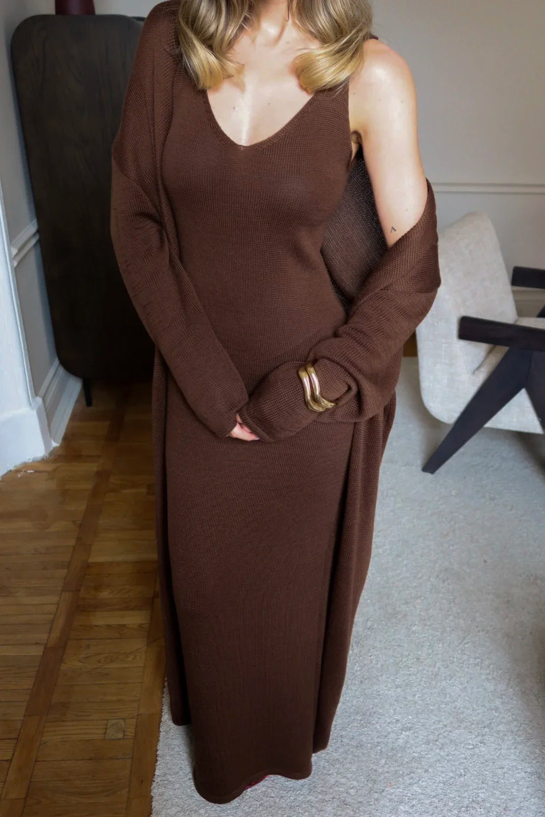 Hirsionsan Soft Loose Sets Women Three Pieces Long Sleeve Cardigan & Sexy Vest Dresses Elegant Female Hollow Outfits Tracksuit-belleandkai.com