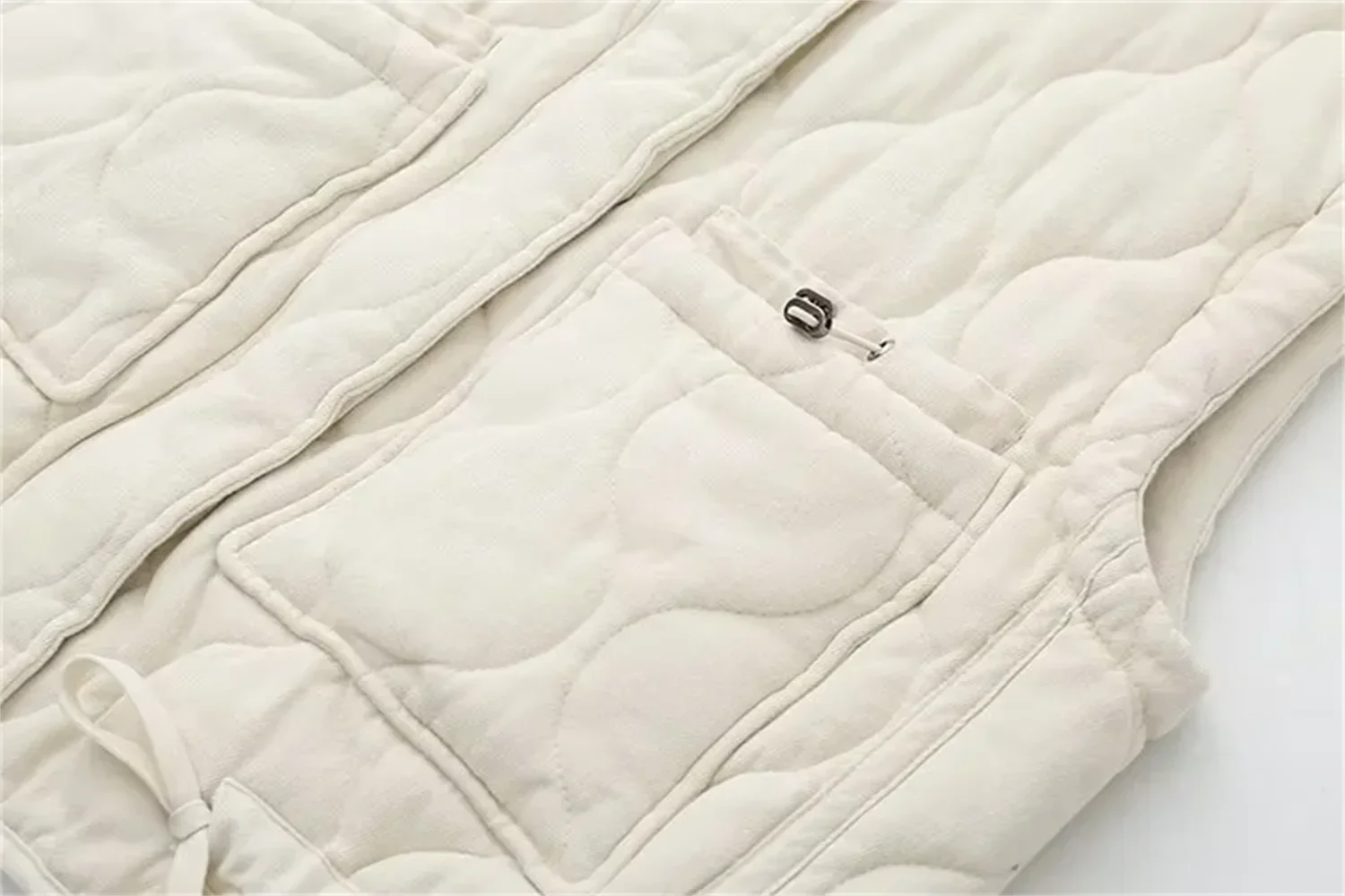 New women's versatile sleeveless stand up collar pocket decoration vest cotton vest loose shoulder jacket-belleandkai.com