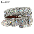 Skull Rhinestone Belts For Women Men Y2K Leather Strap Crystal Studded Western Cowgirl Cowboy Diamond Bling Bling Belt-belleandkai.com