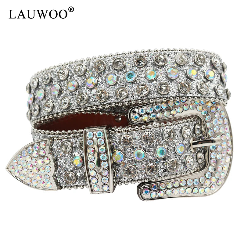 Skull Rhinestone Belts For Women Men Y2K Leather Strap Crystal Studded Western Cowgirl Cowboy Diamond Bling Bling Belt-belleandkai.com