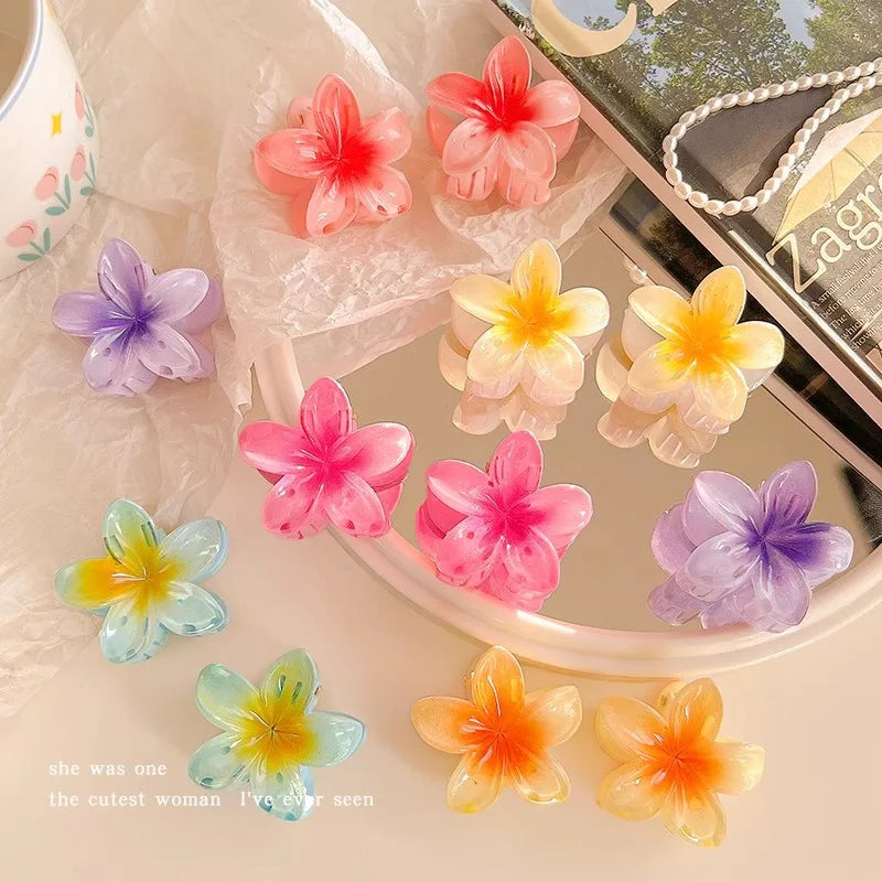 6Pcs Hawaiian Gradient Hair Clips Flower Hair Claws Women Hair Accessories Small Size Fashion Headwear Hairpin Crab Barrette-belleandkai.com