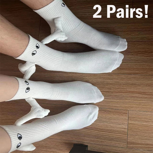 Magnetic Socks with Hands Women Men Fashion Black White Funny Cute Cartoon Eyes Couple Mid-tube Socks for Gifts-belleandkai.com