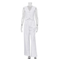 2025 New Summer Two Piece Sets Fashion Women Single Breasted Sleeveless Vest Wide Leg Pant Suit Casual Solid Office Lady Outfits-belleandkai.com