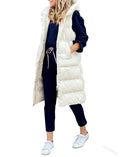 Women's Long Coat Vest With Hood Autumn Winter Sleeveless Warm Cotton Down Coat Waistcoat Quilted Vest Down Jacket Outwear 5XL-belleandkai.com