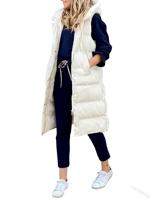 Women's Long Coat Vest With Hood Autumn Winter Sleeveless Warm Cotton Down Coat Waistcoat Quilted Vest Down Jacket Outwear 5XL-belleandkai.com