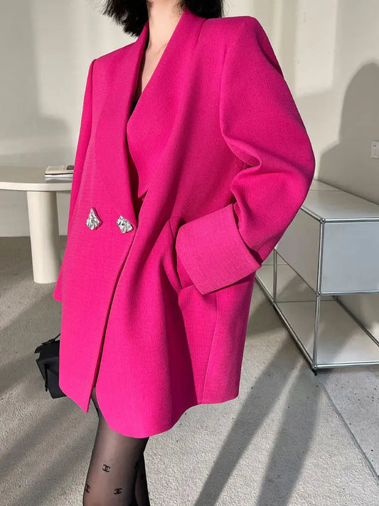 Chic High-end Blazer Design Women Clothing Trend Spring Autumn Jackets Mid-length Coats Loose Button Blazer Long Sleeve Tops New-belleandkai.com