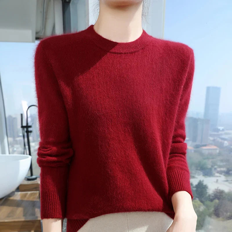 Autumn Winter Half-High-Necked Mink Cashmere Sweater Women's Pullover Loose Large Size Knitted Bottoming Shirt Thickened Warm-belleandkai.com