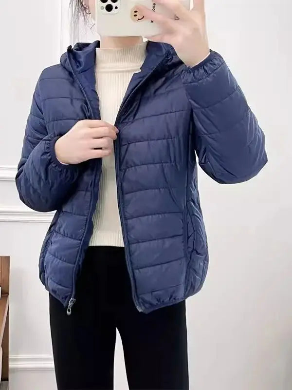 Minimalist Light Weight Women Down Cotton Jackets 2024 New Winter Korean Style Hooded Quilted Parkas Female Windbreaker Outwear-belleandkai.com