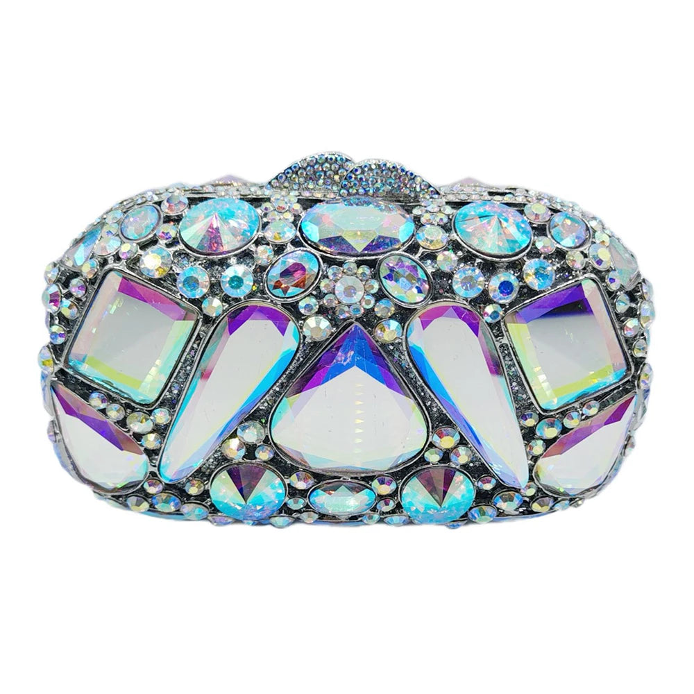 WHTUOHENLarge Silver Stones Wedding Dress Purses Women Bridal Crystal Handbags Rhinestone Party Prom Evening Clutches Minaudiere-belleandkai.com