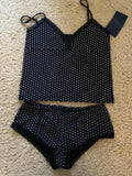 Strawberry Vest Shorts 2 Pieces Set Woman Eyelet Bow Slim Tank Top with Elastic Waist Patchwork Straight Short Pant Sweet Sets-belleandkai.com