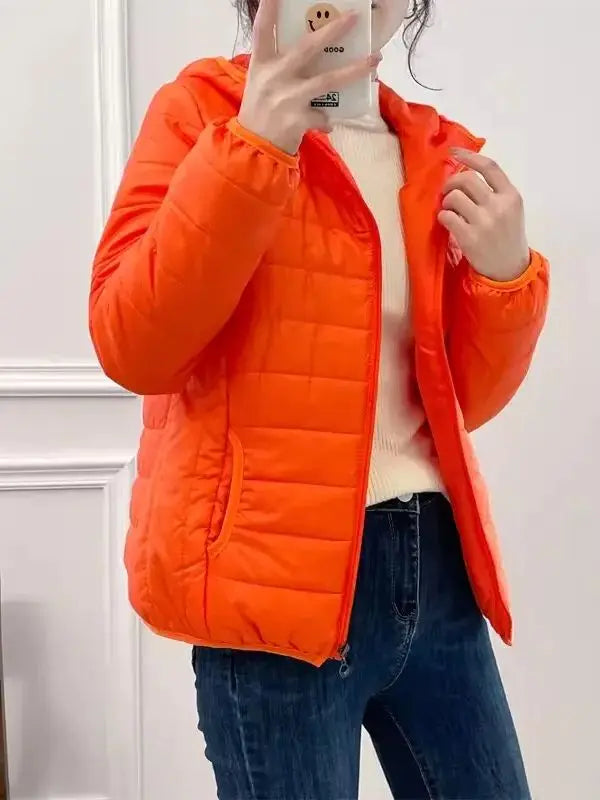Minimalist Light Weight Women Down Cotton Jackets 2024 New Winter Korean Style Hooded Quilted Parkas Female Windbreaker Outwear-belleandkai.com