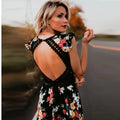 Mode Vrouwen Mouwloze Bloemenprint Onregelmatige Zoom Backless Lange Tank Jurk Backless Onregelmatige Grote Zoom Bloemenprint Ju-belleandkai.com