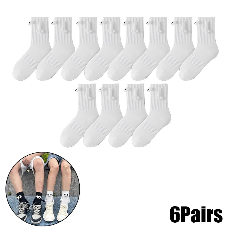 Magnetic Socks with Hands Women Men Fashion Black White Funny Cute Cartoon Eyes Couple Mid-tube Socks for Gifts-belleandkai.com