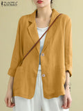 Women's Autumn Cotton Coats ZANZEA Fashion Lapel Neck Long Sleeve Blazer Thin Jackets Casual Officewear Suits OL Work Outwears-belleandkai.com