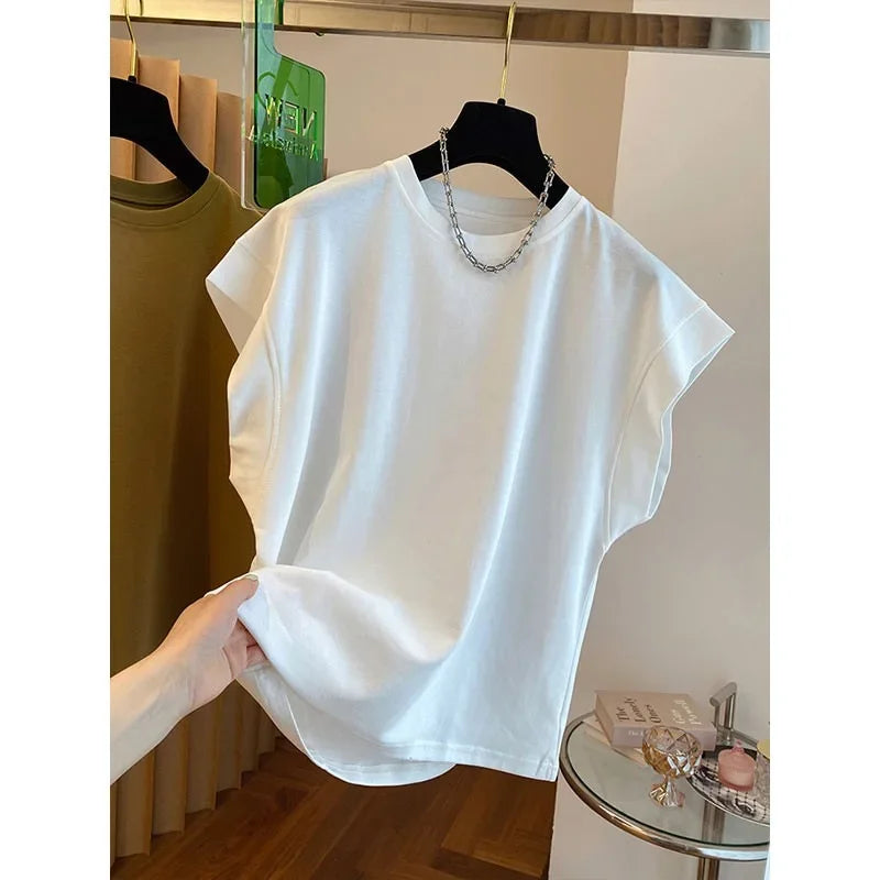 Osaka New Design SensibilityNiche Women's Short Sleeve T-Shirt Loose Fit Casual Slimming Cotton Crew Neck Leaflet Sleeve Top-belleandkai.com