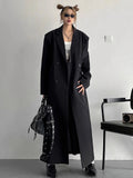 Lautaro Spring Autumn Long Grey Black Trench Coat for Women Double Breasted Loose Casual Korean Fashion Clothing Blazer 2023-belleandkai.com