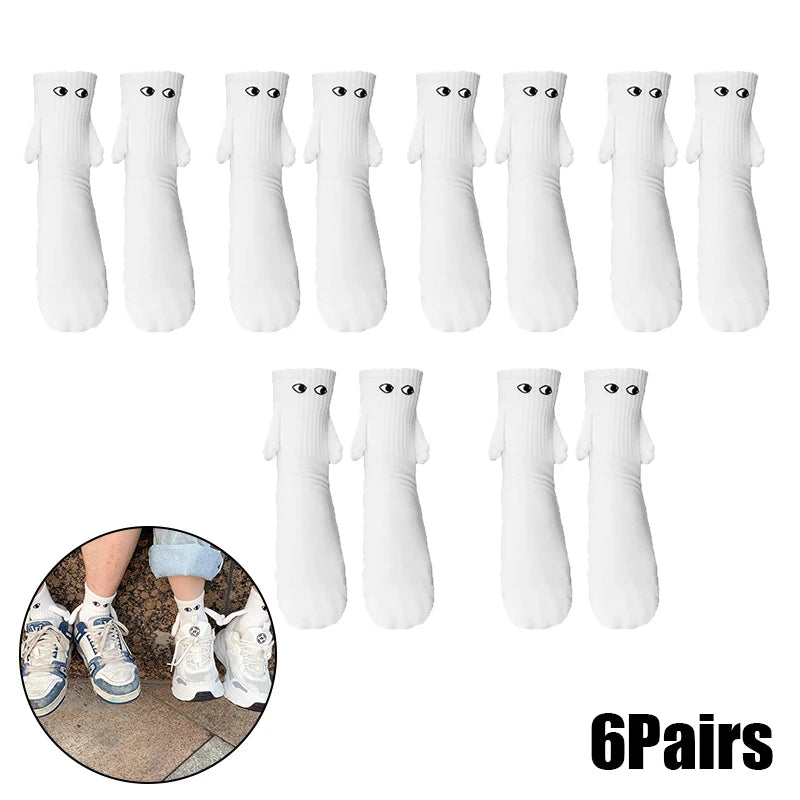 Magnetic Socks with Hands Women Men Fashion Black White Funny Cute Cartoon Eyes Couple Mid-tube Socks for Gifts-belleandkai.com