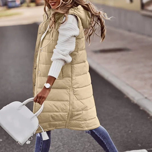 Long with Hood Outdoor Vest Down Women's Jacket Quilted Coat Sleeveless Jacket Winter Light Weight Sweaters-belleandkai.com