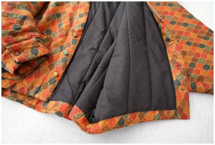 Winter New Cotton Jacket Women All-match Loose Plus Size Chinese Style Buttons Print Patchwork Comfortable Linen Oversized Coats-belleandkai.com
