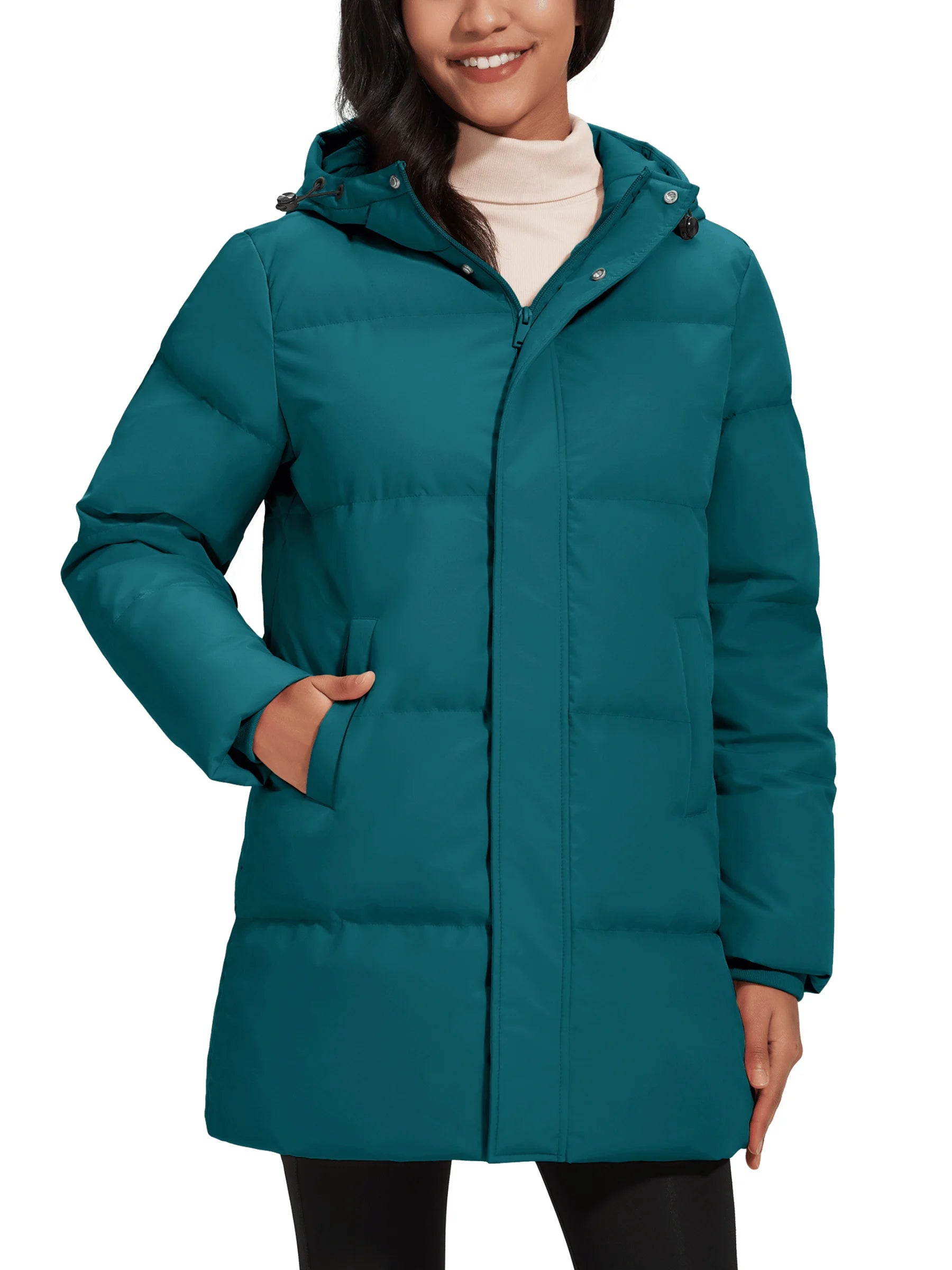 TACVASEN Winter Quilted Duck Feather Down Jackets Womens Padded Puffer Warm Hooded Long Coats Thermal Waterproof Thick Outerwear-belleandkai.com
