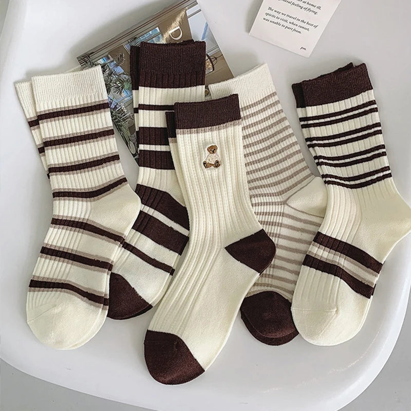 5 Pairs/Lot Socks Women's Cotton Print Short Ankle Set White Sports Cycling Running Compression Summer Breathable-belleandkai.com