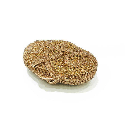 Gold Diamond Flower Evening Clutch Purse Oval Shape Rhinestone Crystal Wedding Bridal Clutches Luxury Phone Handbags-belleandkai.com