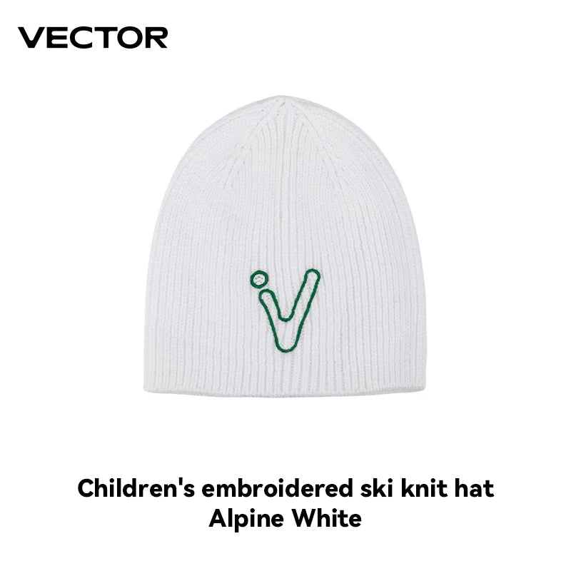 VECTOR Children's Embroidered Ski Knitted Hat Solid Color for Warmth, Warmth, Comfort, and Skin Friendly Trend Versatile-belleandkai.com