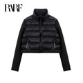 RARF Women's stand-up collar pressure glue zipper Black splicing space cotton jacket jacket for women-belleandkai.com