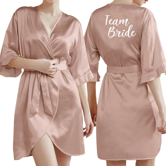 Rose Gold Women Bathrobe White Letter Bride Bridesmaid Mother Maid of Honor Get Ready Bridal Party Robes Gifts Dressing Gown-belleandkai.com