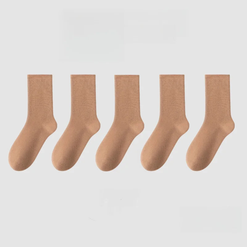 1/5 Pairs Cotton Socks Women Seamless Soft Crew Socks Medium Tube Long Loose Casual Solid Color Anti-Pilling Breathable-belleandkai.com