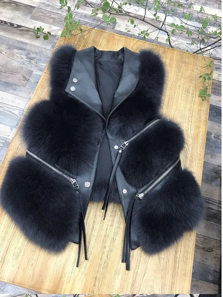 Fur Coat Women's Vest Short Clothing Autumn Winter Patchwork Slim Fashion Versatile-belleandkai.com