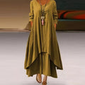 Cotton Women'S Casual Fashion Loose Long Dress With Button Solid Color Dresses-belleandkai.com