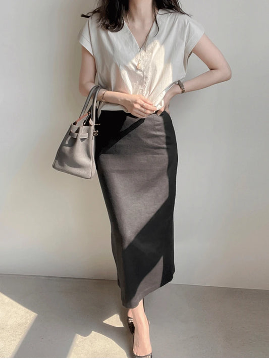 Shirts & Blouses For Women Half Sleeve Summer Loose Button Up Woman Top V Neck Simple Cheap Stylish Offer Aesthetic Hot Xl S Xxl-belleandkai.com